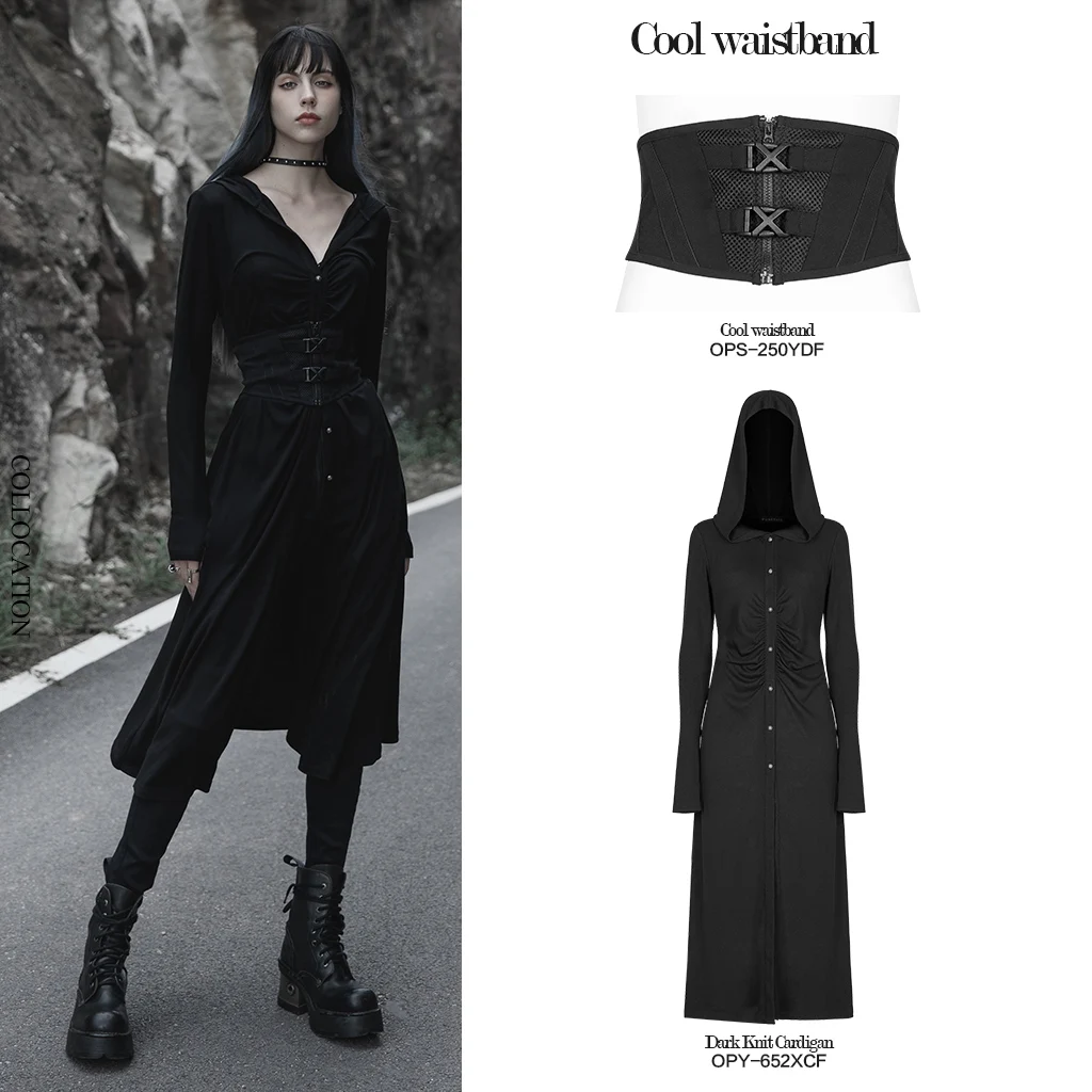 PUNK RAVE Women's Futuristic Sense Cool Waistband Has Adjustment Buckle Punk Female Accessories Slim Body Black Girdle Belts