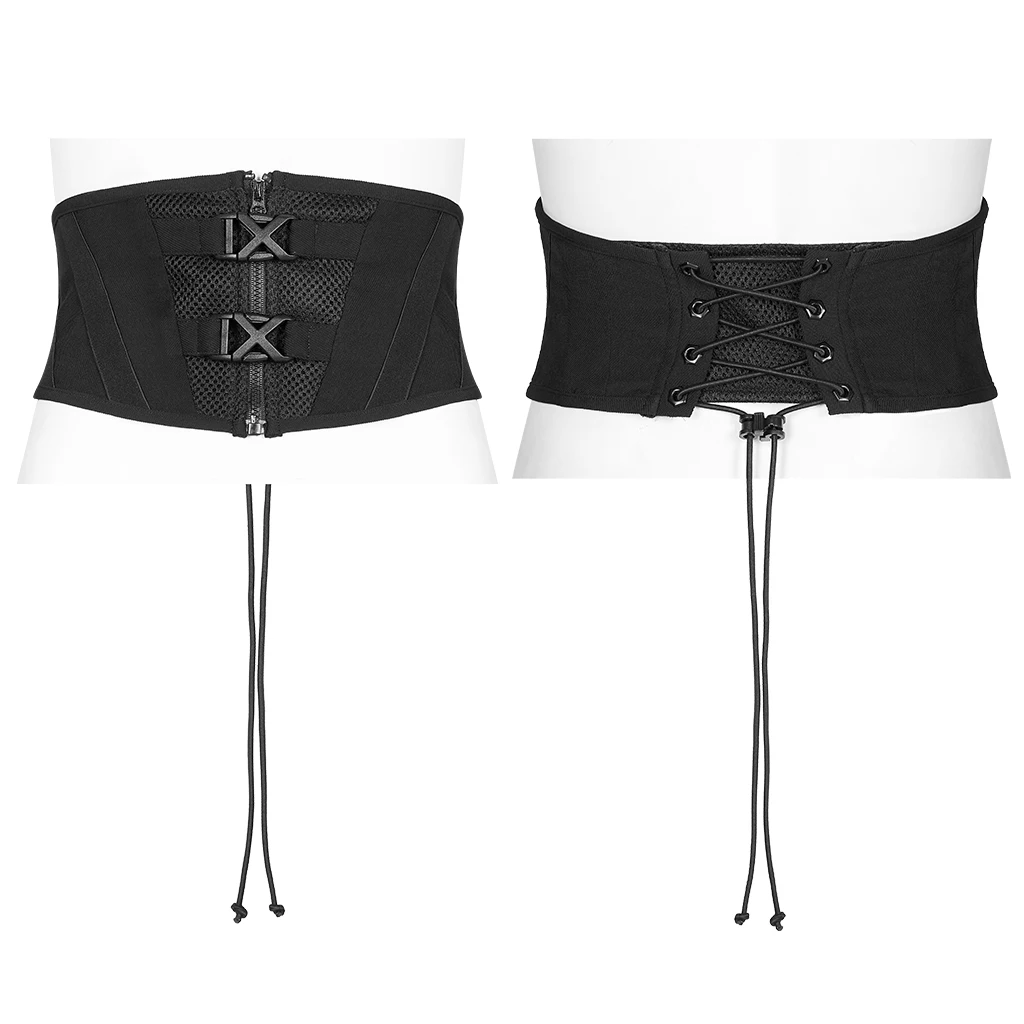 PUNK RAVE Women's Futuristic Sense Cool Waistband Has Adjustment Buckle Punk Female Accessories Slim Body Black Girdle Belts