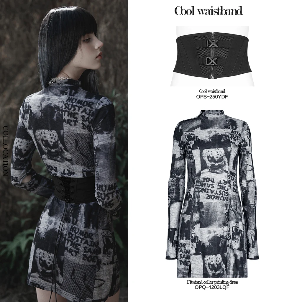 PUNK RAVE Women's Futuristic Sense Cool Waistband Has Adjustment Buckle Punk Female Accessories Slim Body Black Girdle Belts