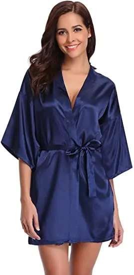 Satin Robe Female Intimate Lingerie Sleepwear Silky Bridal Wedding Gift Casual Kimono Bathrobe Gown Nightgown Sexy Nightwear