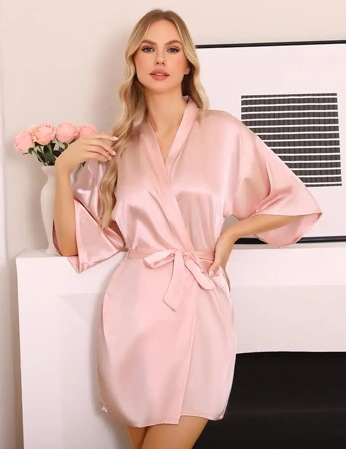 Satin Robe Female Intimate Lingerie Sleepwear Silky Bridal Wedding Gift Casual Kimono Bathrobe Gown Nightgown Sexy Nightwear