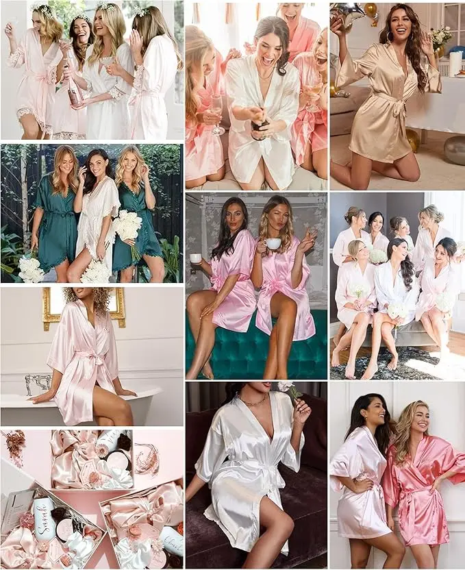 Satin Robe Female Intimate Lingerie Sleepwear Silky Bridal Wedding Gift Casual Kimono Bathrobe Gown Nightgown Sexy Nightwear