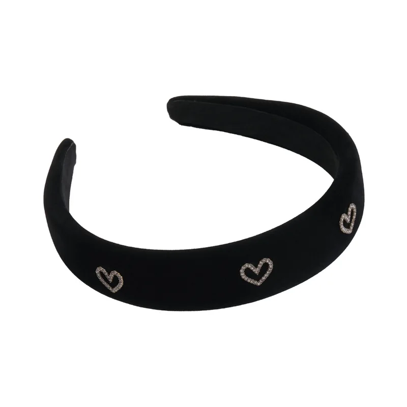 UXSL Retro Velvet Rhinestone Love Heart Headband for Women's Temperament Elegant Hair Band Wide Hair Hoop Hair Accessories Gifts