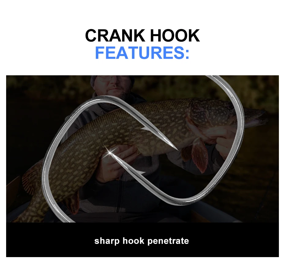ESFISHING Narrow Belly Offset Hook Carbon Steel Fishing Hooks Crank Worm Hook Barbed for Soft Fishing Lure