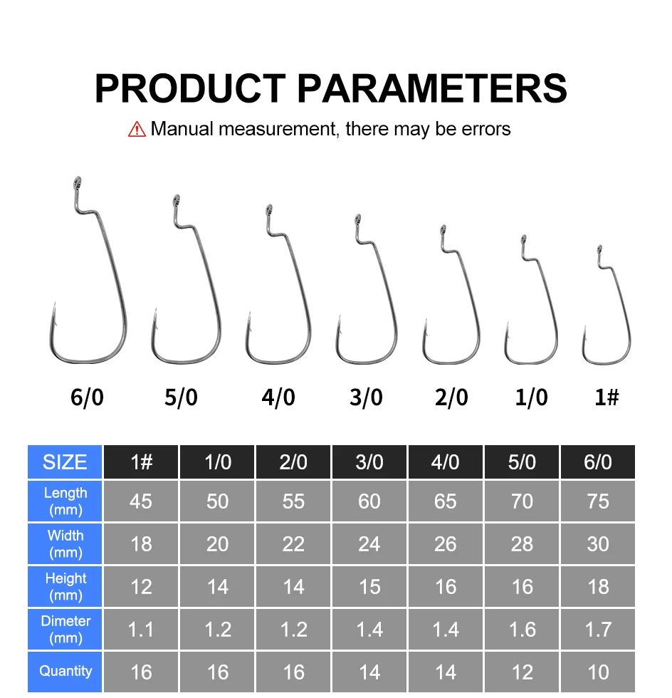 ESFISHING Narrow Belly Offset Hook Carbon Steel Fishing Hooks Crank Worm Hook Barbed for Soft Fishing Lure
