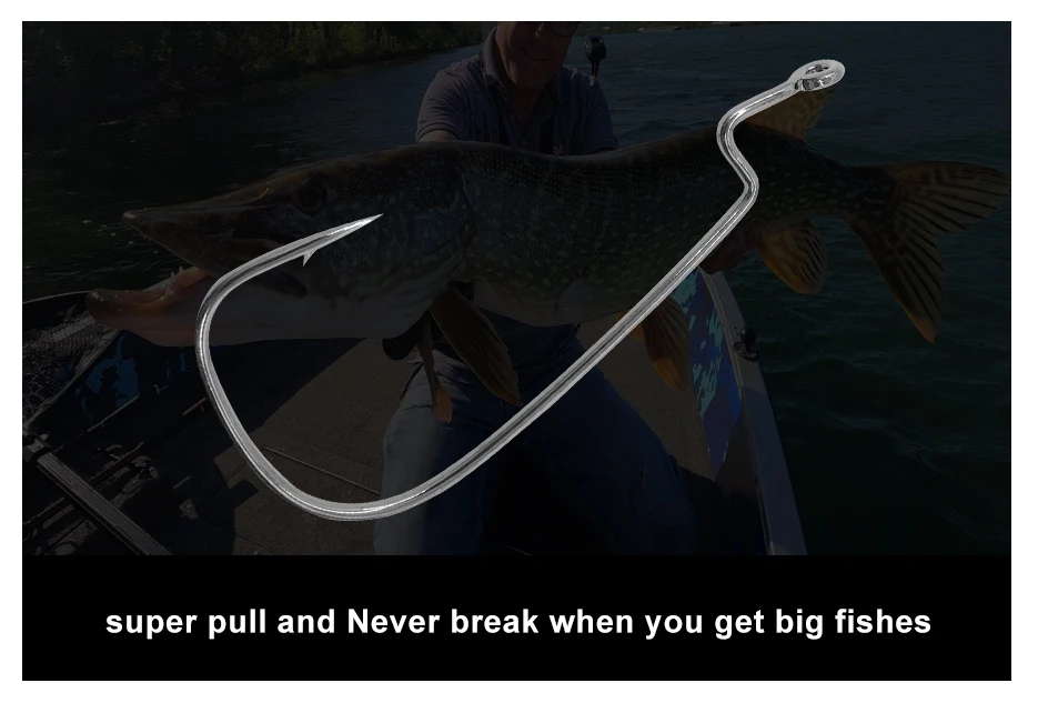 ESFISHING Narrow Belly Offset Hook Carbon Steel Fishing Hooks Crank Worm Hook Barbed for Soft Fishing Lure