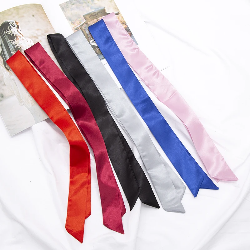 30 Colors Women Narrow Long Scarf 100x4cm Solid Color Chiffon Red Tie Black Bag Ribbon Headband Choker Streamer Lady Accessories