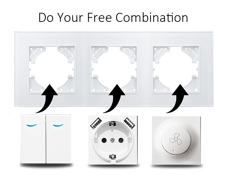 Touch Light Switch With EU Wall Socket Black 1 Gang 1 Way Led Interruptor Crystal Dark Blue Backlight Wallpad Home Improvemet