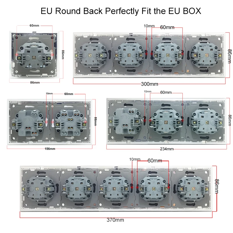 Touch Light Switch With EU Wall Socket Black 1 Gang 1 Way Led Interruptor Crystal Dark Blue Backlight Wallpad Home Improvemet