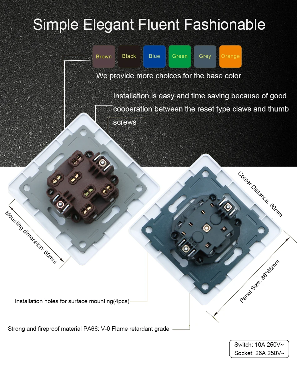 Touch Light Switch With EU Wall Socket Black 1 Gang 1 Way Led Interruptor Crystal Dark Blue Backlight Wallpad Home Improvemet