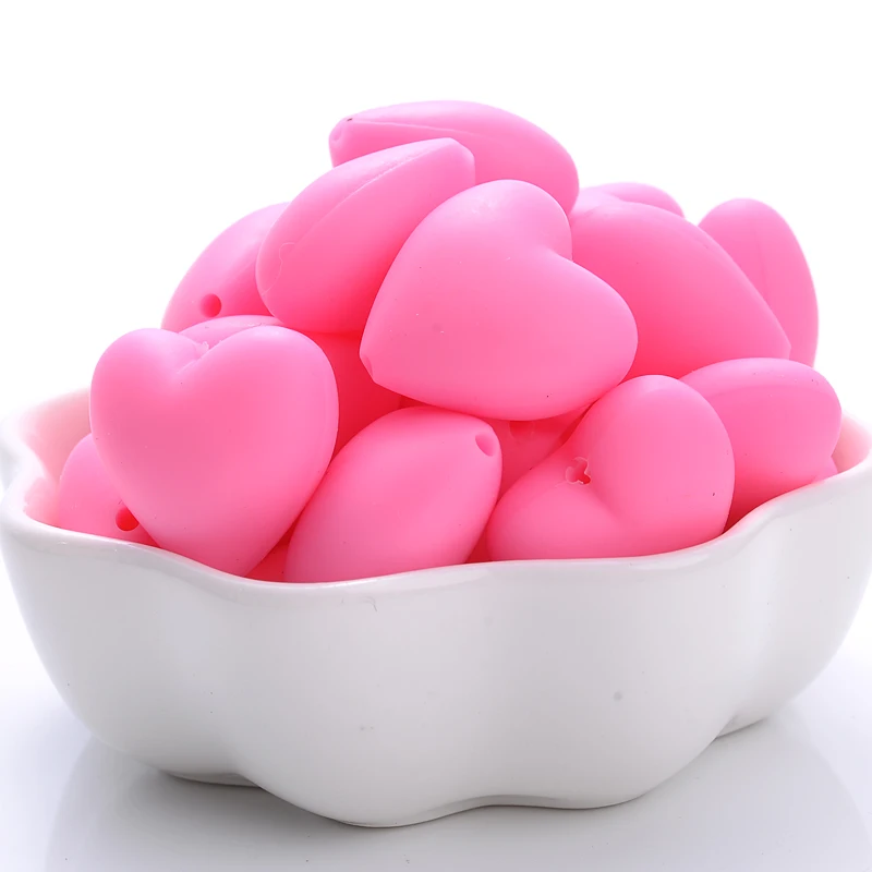 10Pcs Baby Silicone Beads 18x20mm Colorful Heart-Shaped Teether Teething Beads DIY Nursing Chew Pacifier Chain Clip Necklace