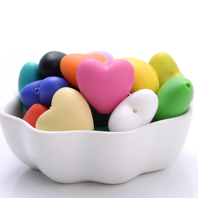 10Pcs Baby Silicone Beads 18x20mm Colorful Heart-Shaped Teether Teething Beads DIY Nursing Chew Pacifier Chain Clip Necklace