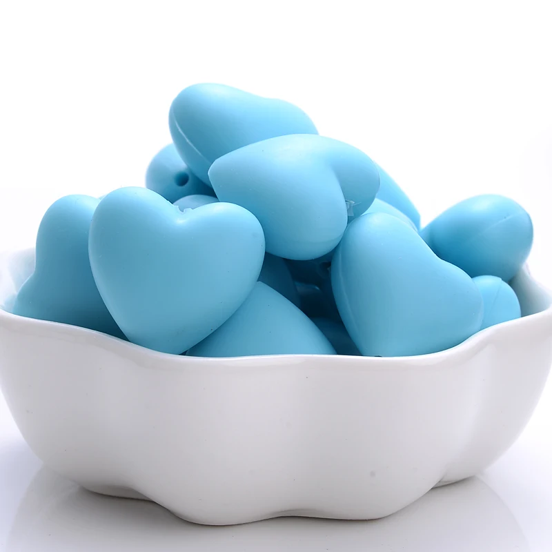 10Pcs Baby Silicone Beads 18x20mm Colorful Heart-Shaped Teether Teething Beads DIY Nursing Chew Pacifier Chain Clip Necklace