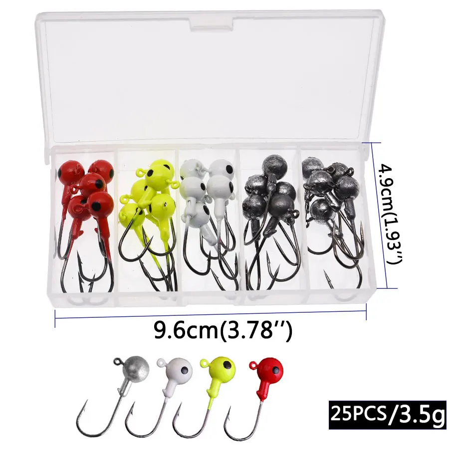 WODJYJ a box 1g 1.5g 2g 3g 3.5g fishing hook jig round head hook with mix colors , fishing tackle hook for soft grub worm baits