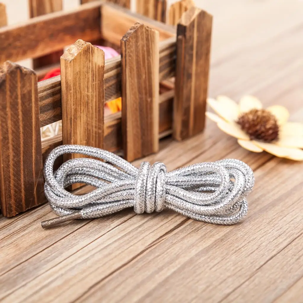 New Round Shiny Metallic Glitter Shoelaces Gold Silver Silk Shoe Laces Sports Canvas Casual Colorful Rainbow Gradient Shoelace
