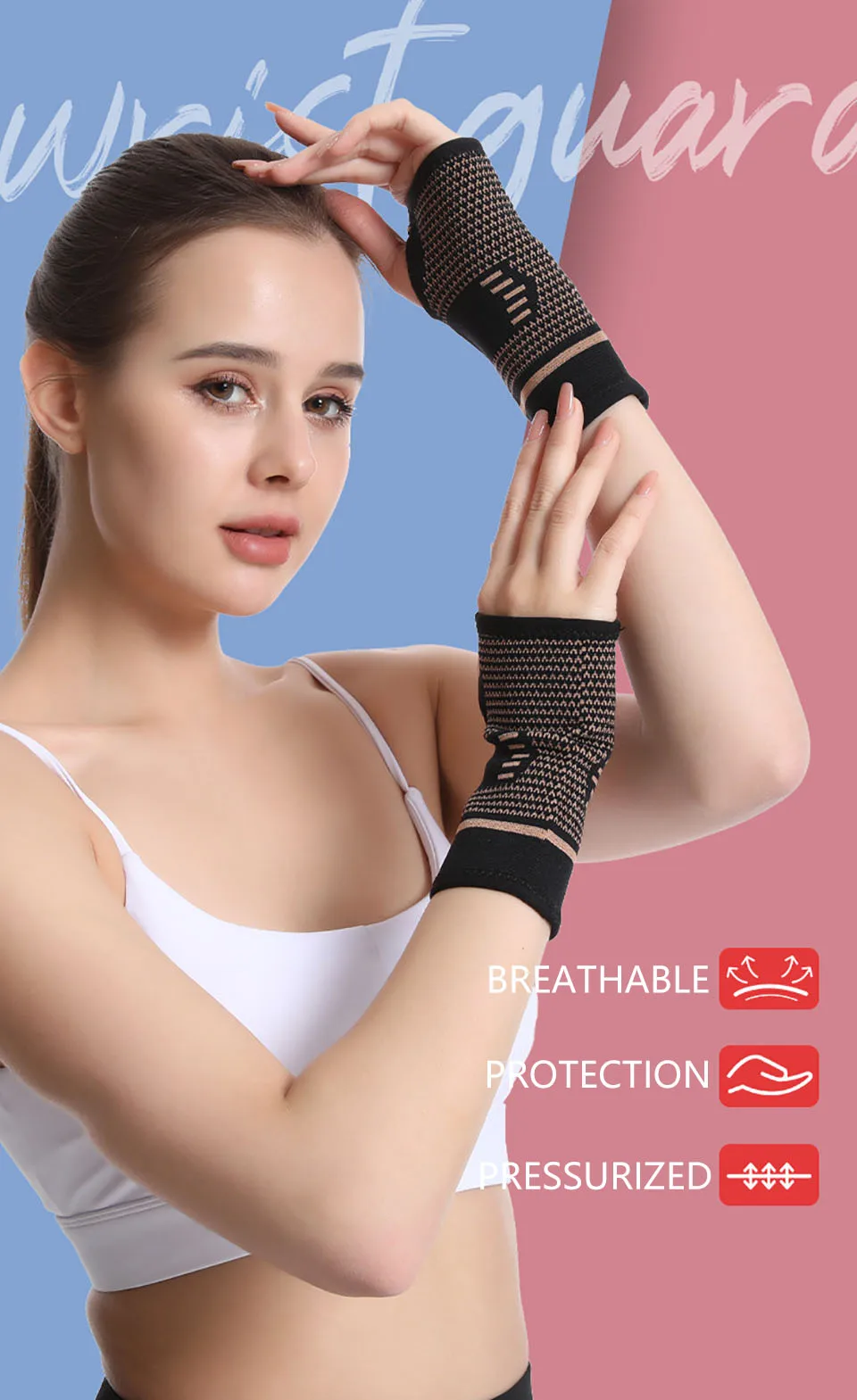 1Pcs Copper Fiber Bracer Wrist Elastic Sport Bandage Wristband Hand Gym Support Wrist Brace Wrap Tennis Fitness Powerlifting
