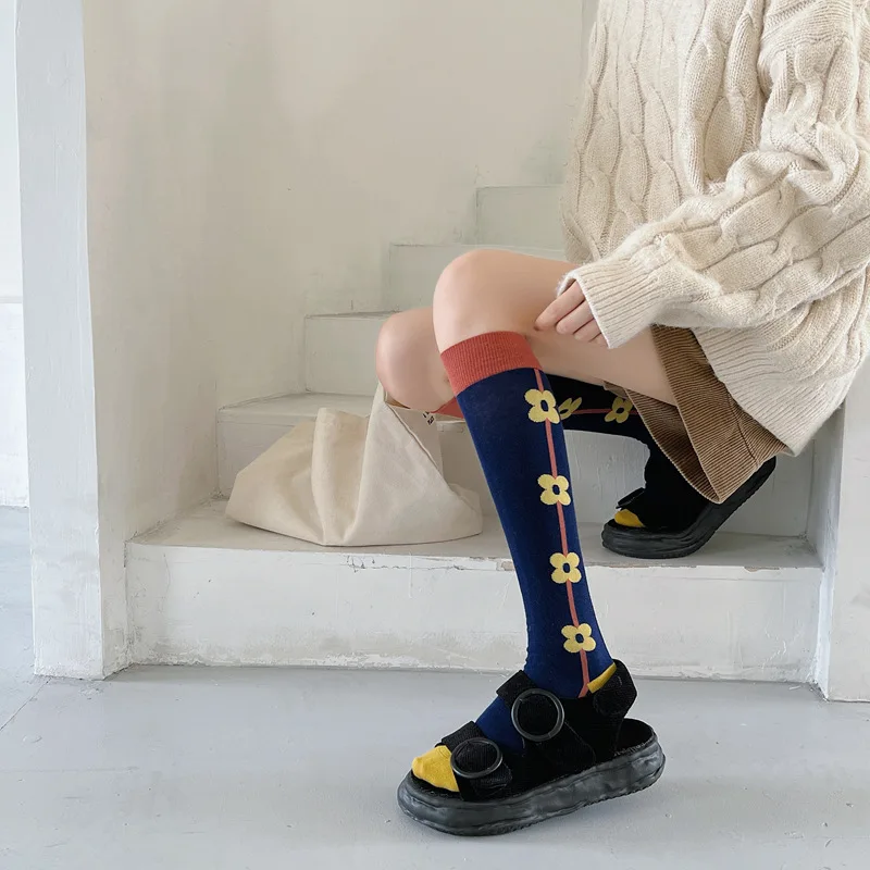 Calf socks European and American ins abstract art knee-length beautiful legs long combed cotton tide socks
