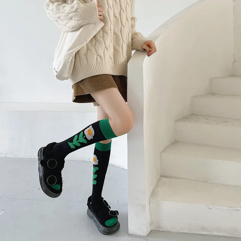 Calf socks European and American ins abstract art knee-length beautiful legs long combed cotton tide socks