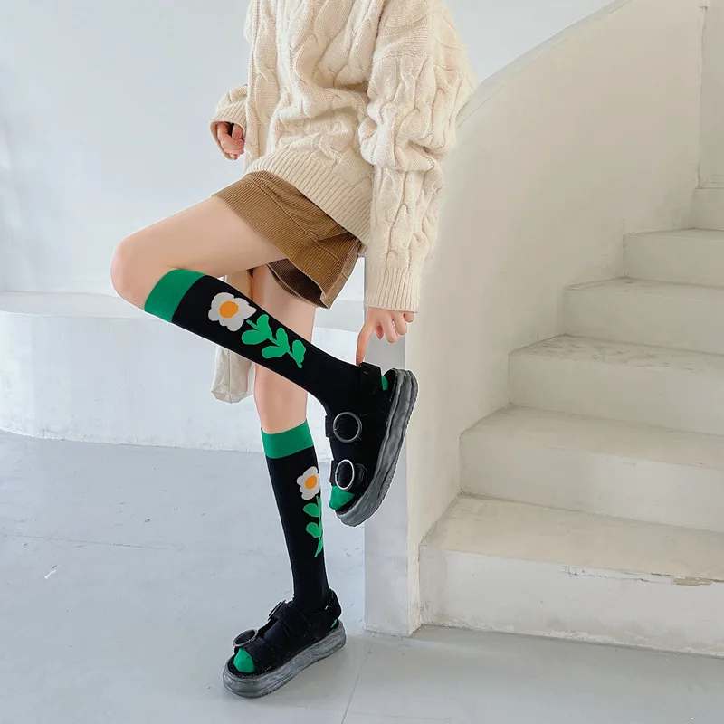 Calf socks European and American ins abstract art knee-length beautiful legs long combed cotton tide socks