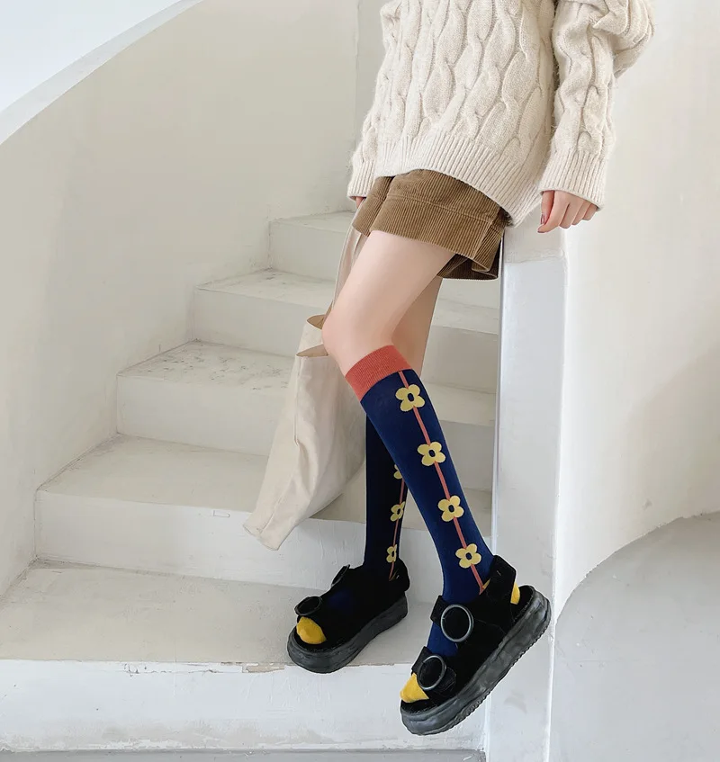Calf socks European and American ins abstract art knee-length beautiful legs long combed cotton tide socks