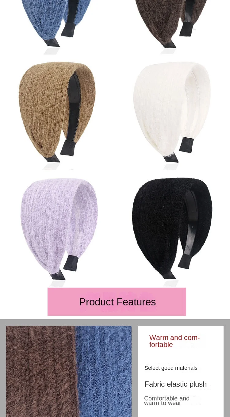 Autumn and Winter Wide-Brimmed Wool Headband Female Elegant Graceful Toothed Warm Accessories Hair Bands for Women