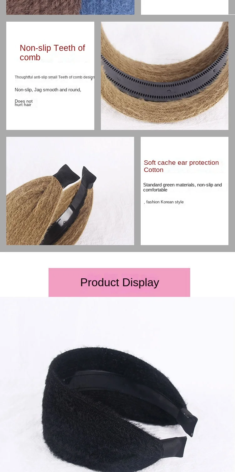 Autumn and Winter Wide-Brimmed Wool Headband Female Elegant Graceful Toothed Warm Accessories Hair Bands for Women