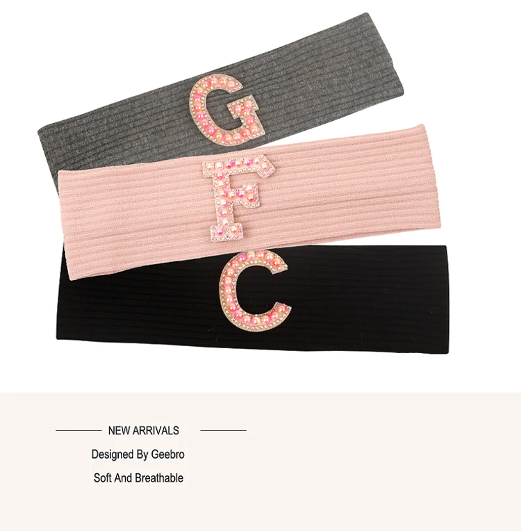 Baby Boy Girl Pink Pearl Letters Headband Hair Accessories New Child Kids Soft Ribbed Cotton Elastic Headwear Hair Band