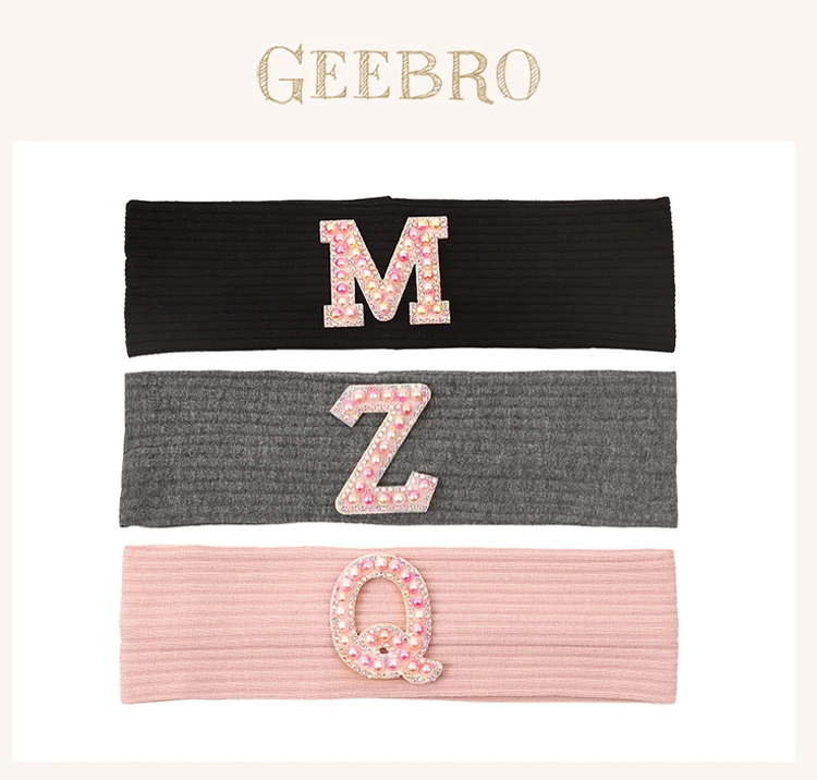 Baby Boy Girl Pink Pearl Letters Headband Hair Accessories New Child Kids Soft Ribbed Cotton Elastic Headwear Hair Band