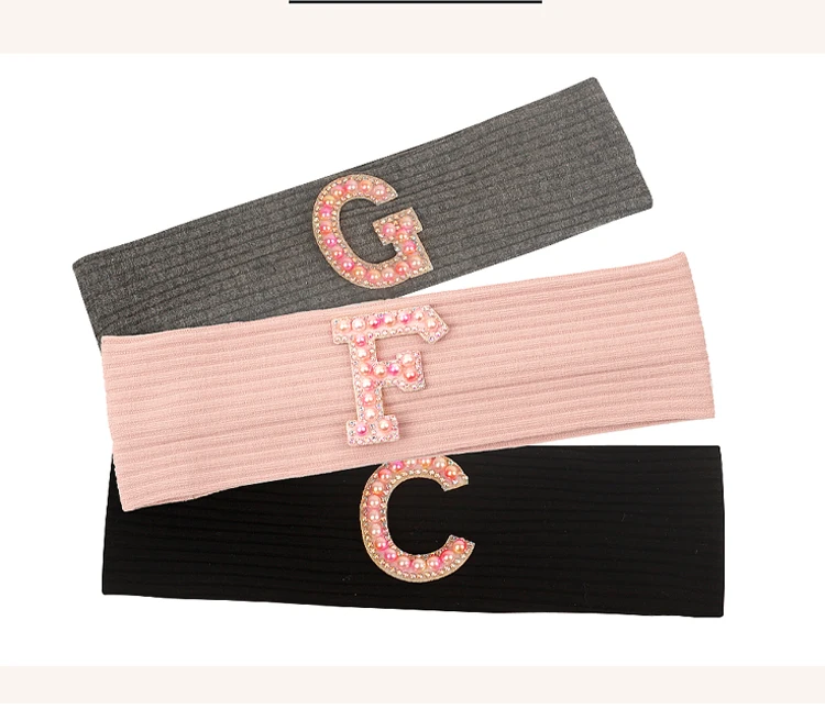 Baby Boy Girl Pink Pearl Letters Headband Hair Accessories New Child Kids Soft Ribbed Cotton Elastic Headwear Hair Band