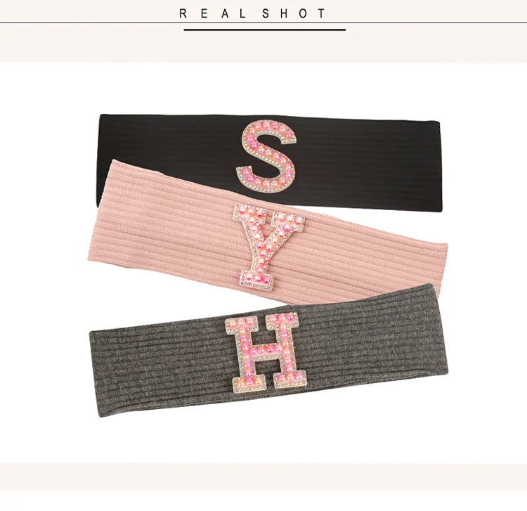 Baby Boy Girl Pink Pearl Letters Headband Hair Accessories New Child Kids Soft Ribbed Cotton Elastic Headwear Hair Band
