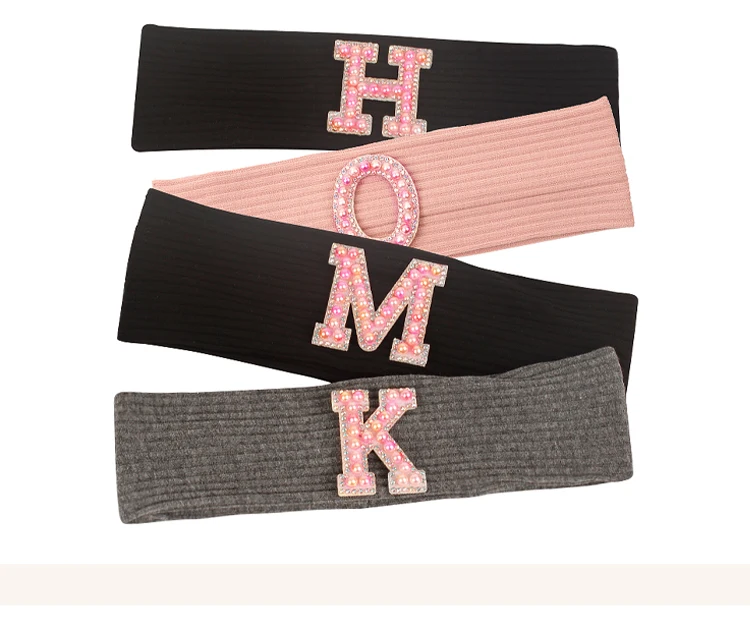 Baby Boy Girl Pink Pearl Letters Headband Hair Accessories New Child Kids Soft Ribbed Cotton Elastic Headwear Hair Band