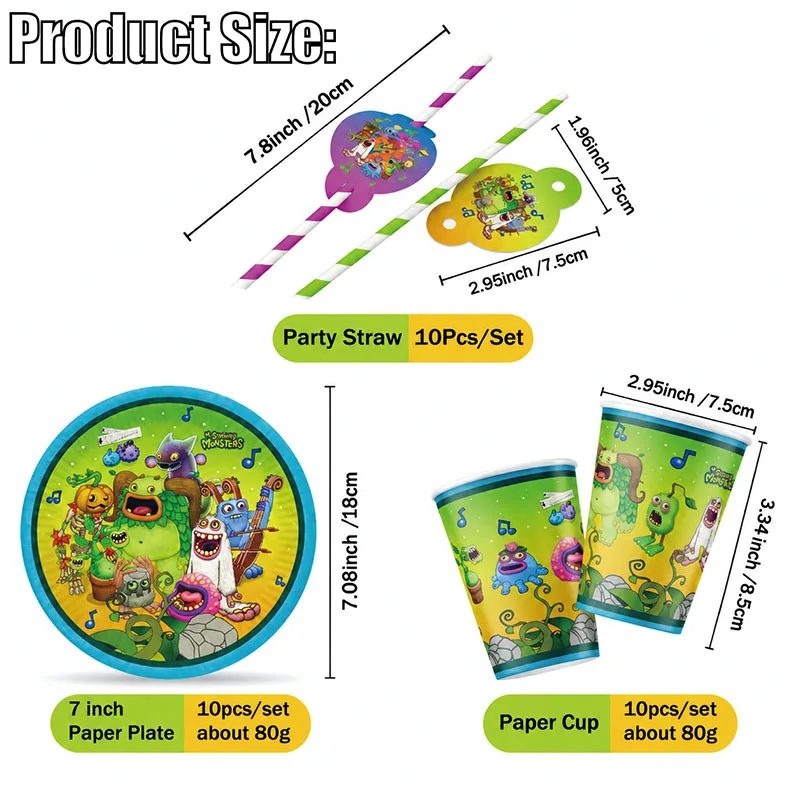 My Singing Monsters Cartoon Animation Theme Cake Flag Swirls Straw Happy Birthday Party Decor Favor Decoration Suplies