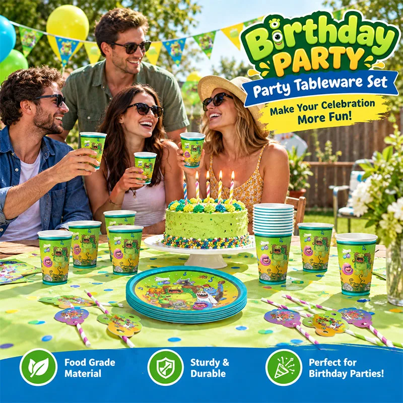 My Singing Monsters Cartoon Animation Theme Cake Flag Swirls Straw Happy Birthday Party Decor Favor Decoration Suplies