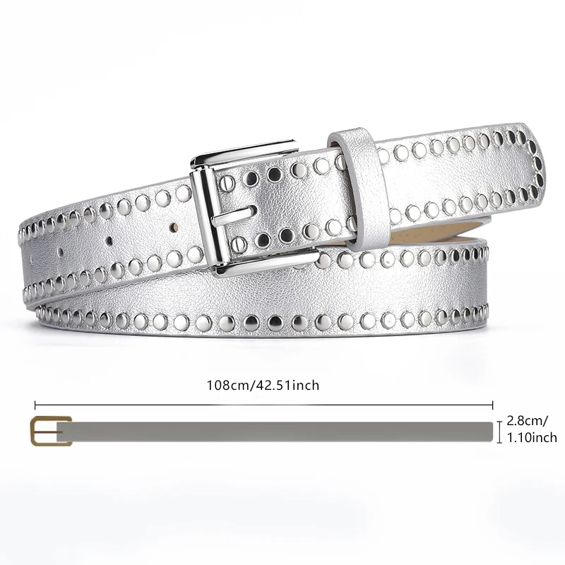 1spc Punk Style Rivet Decorative Needle Buckle PU Leather Belt, High End Women's Versatile Jeans Belt