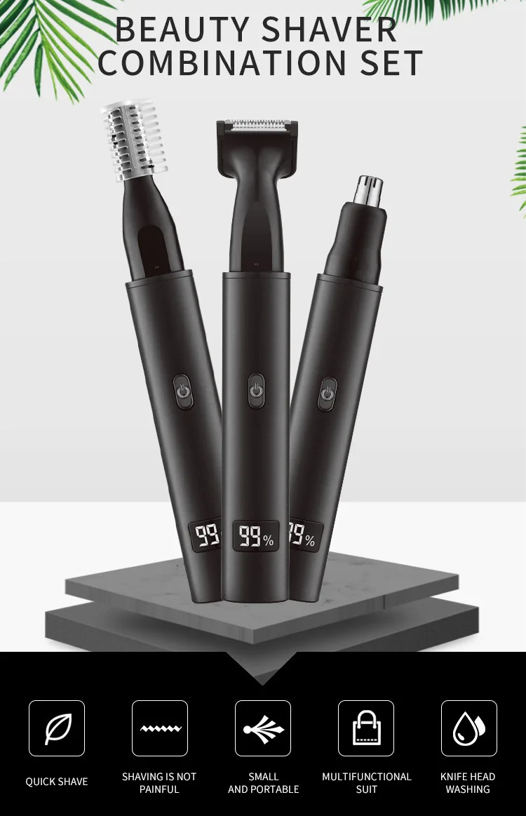 Electric Nose Ear Hair Trimmer for Men Painless Rechargeable Eyebrows Beard Hair Clipper Shaver 3 in 1 Nose Hair Trimmer