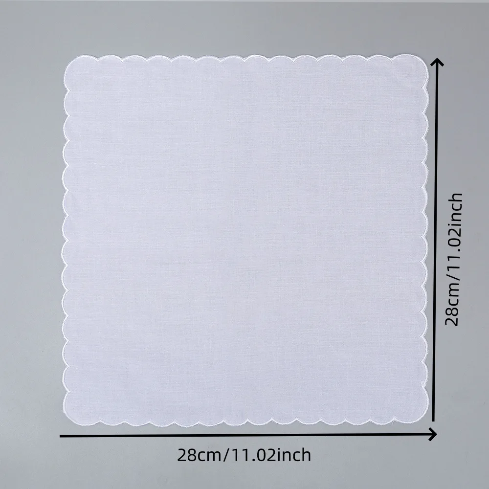 10Pcs Wedding Season Christmas 28cm White Cotton Crescent Edge Handkerchief Thin Combed