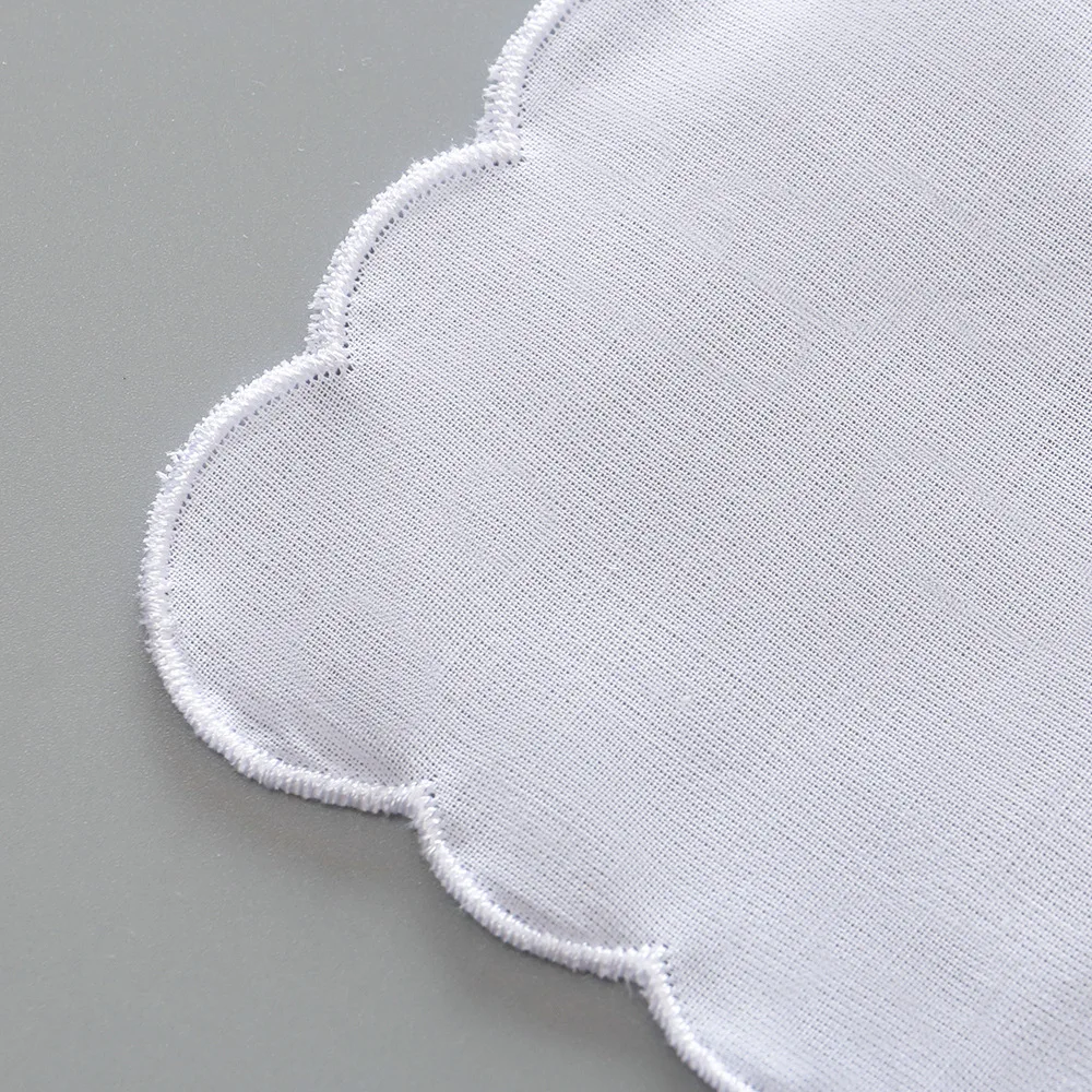 10Pcs Wedding Season Christmas 28cm White Cotton Crescent Edge Handkerchief Thin Combed