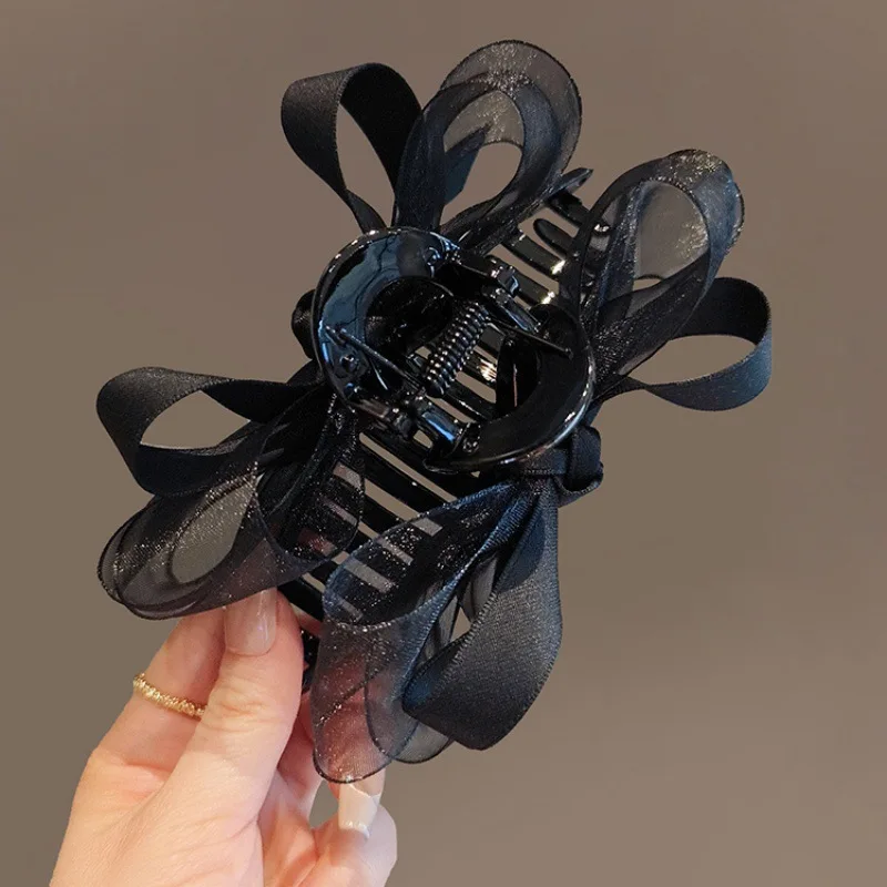 1pc Black mesh bow, grab clip, multiple hair clips, high-end headpiece, elegant shark clip