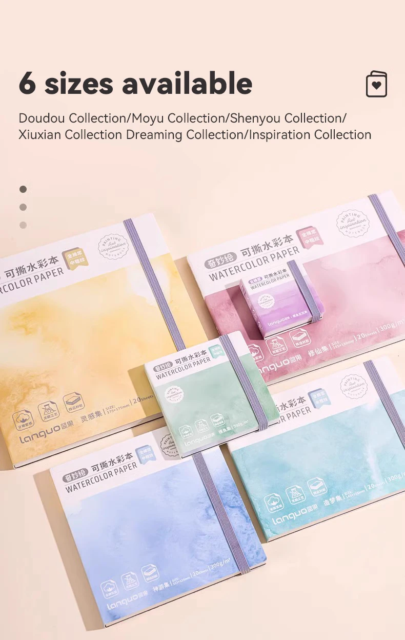 100% Cotton Watercolor Drawing Book Languo Thick Paper 230g/300g Pocket Sketchbook Tearable Art Supplies Marker Painting Paper