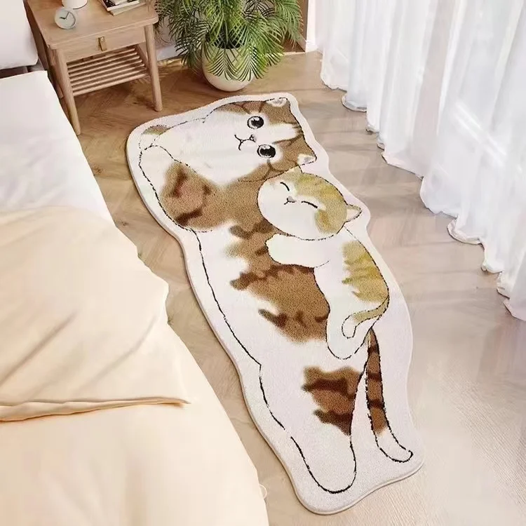 VIKAMA Cartoon Cat Carpet, Plush And Warm Bedside Blanket, Cute And Girlish Bedroom, Children's Room Carpet, Home Decoration