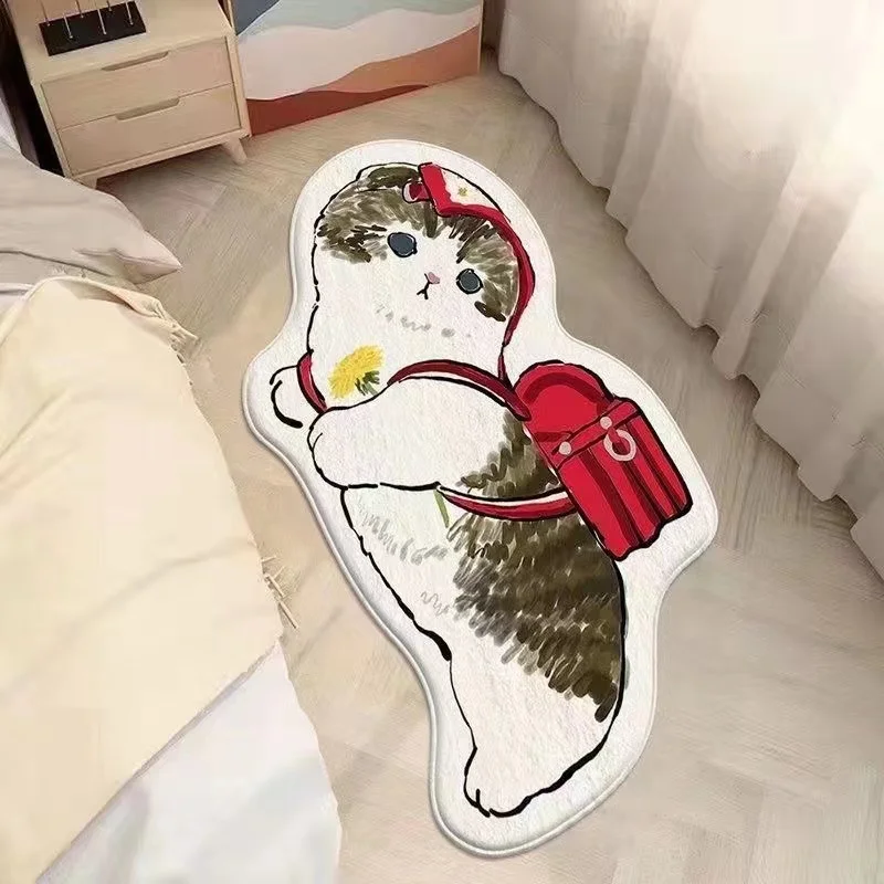 VIKAMA Cartoon Cat Carpet, Plush And Warm Bedside Blanket, Cute And Girlish Bedroom, Children's Room Carpet, Home Decoration