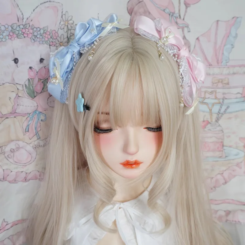 Exquisite and Sweet Lace Pearl Chain Big Bow Pearl Pink Cute Princess Headpiece Hair Clip Accessories Lolita Headpiece Hair Clip