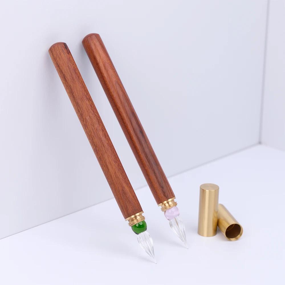 SeamiArt 1pc Wood Handle Glass Dip Pen for Calligraphy Students Writing Stationery Gift Fountain Pen Stationery Supplies
