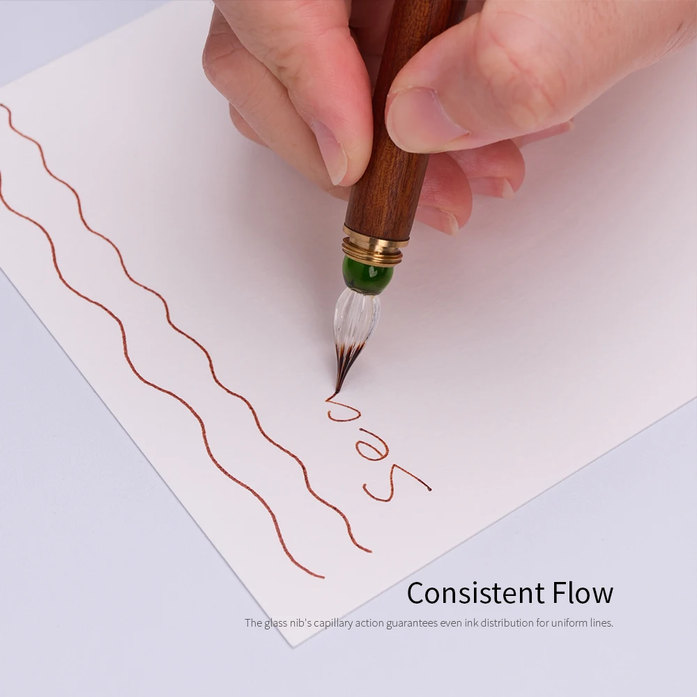 SeamiArt 1pc Wood Handle Glass Dip Pen for Calligraphy Students Writing Stationery Gift Fountain Pen Stationery Supplies