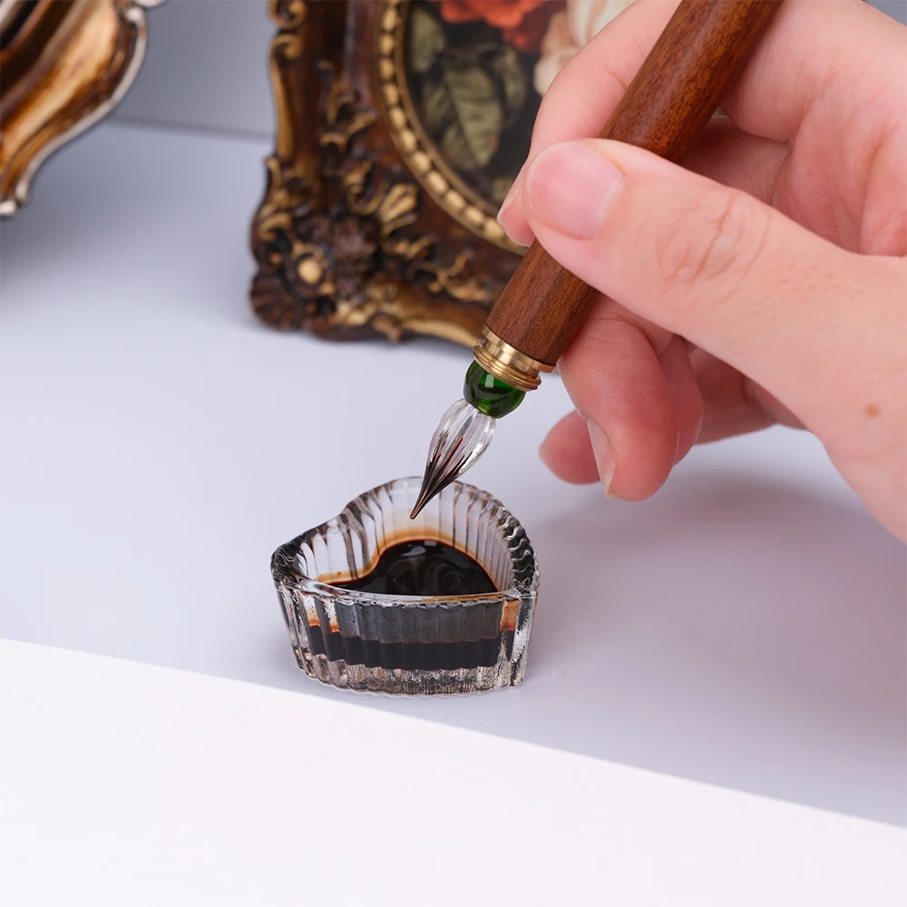 SeamiArt 1pc Wood Handle Glass Dip Pen for Calligraphy Students Writing Stationery Gift Fountain Pen Stationery Supplies
