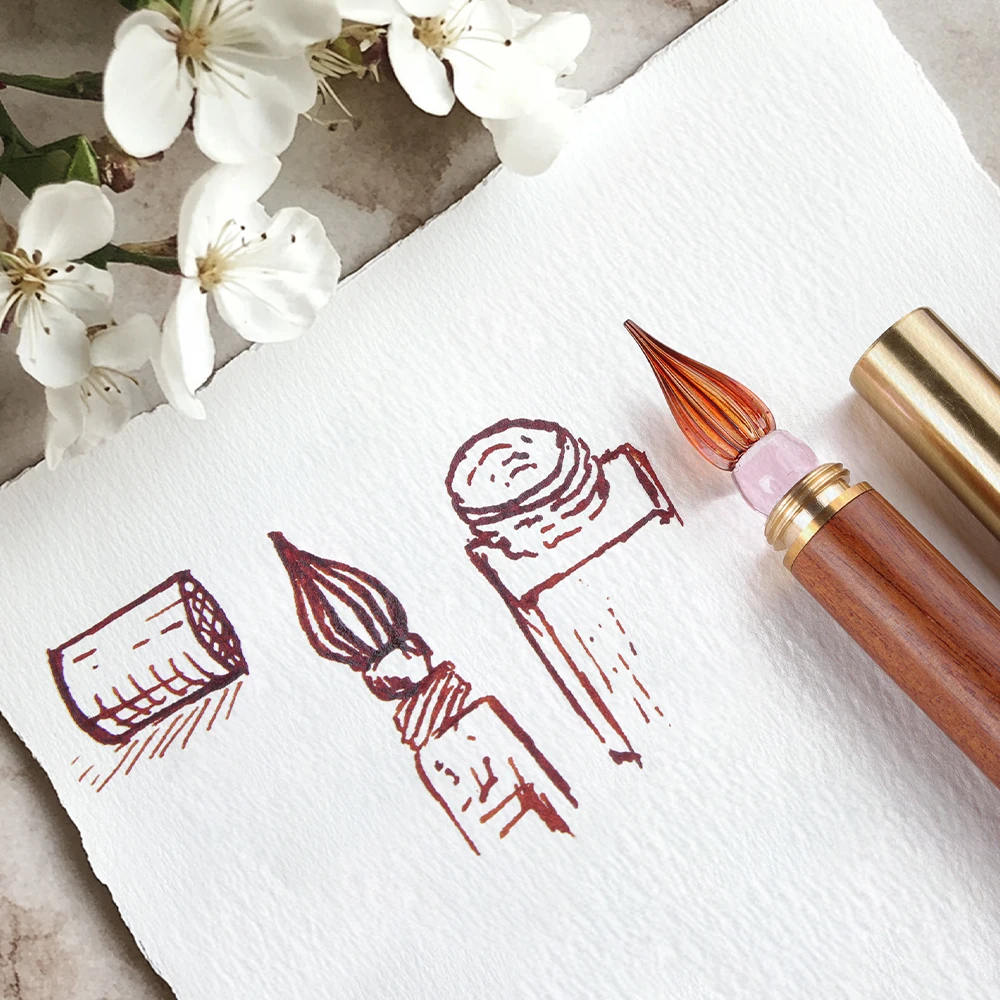 SeamiArt 1pc Wood Handle Glass Dip Pen for Calligraphy Students Writing Stationery Gift Fountain Pen Stationery Supplies