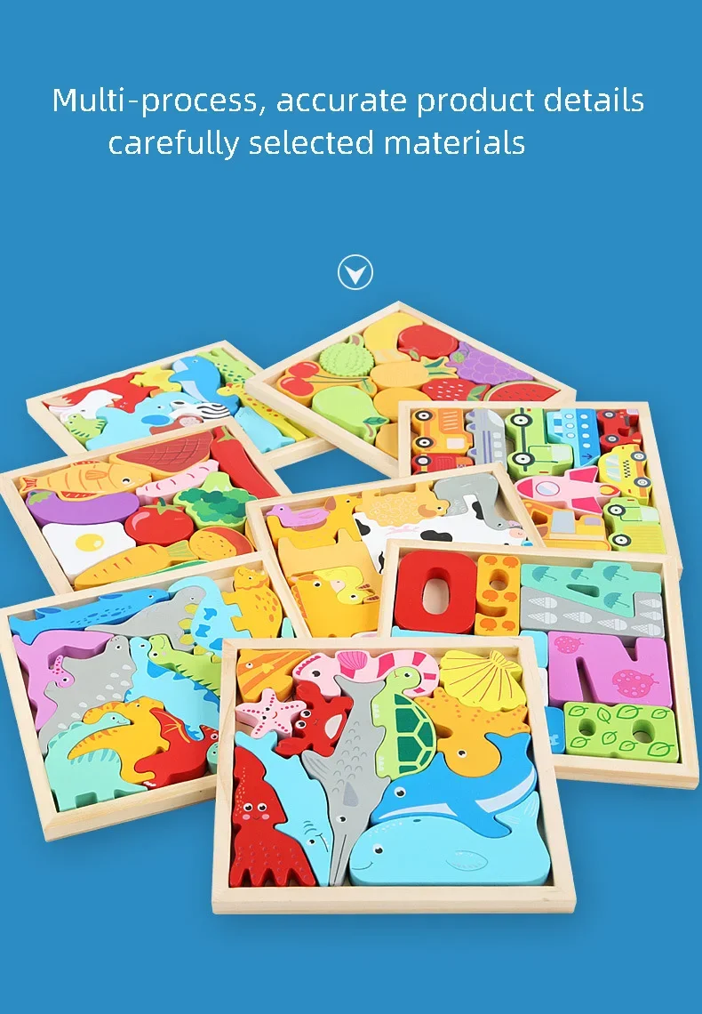 Children Montessori Wooden Toys Block Cartoon Animal Three-dimensional Jigsaw Puzzle Early Education Grab Board 3d Puzzle Toys
