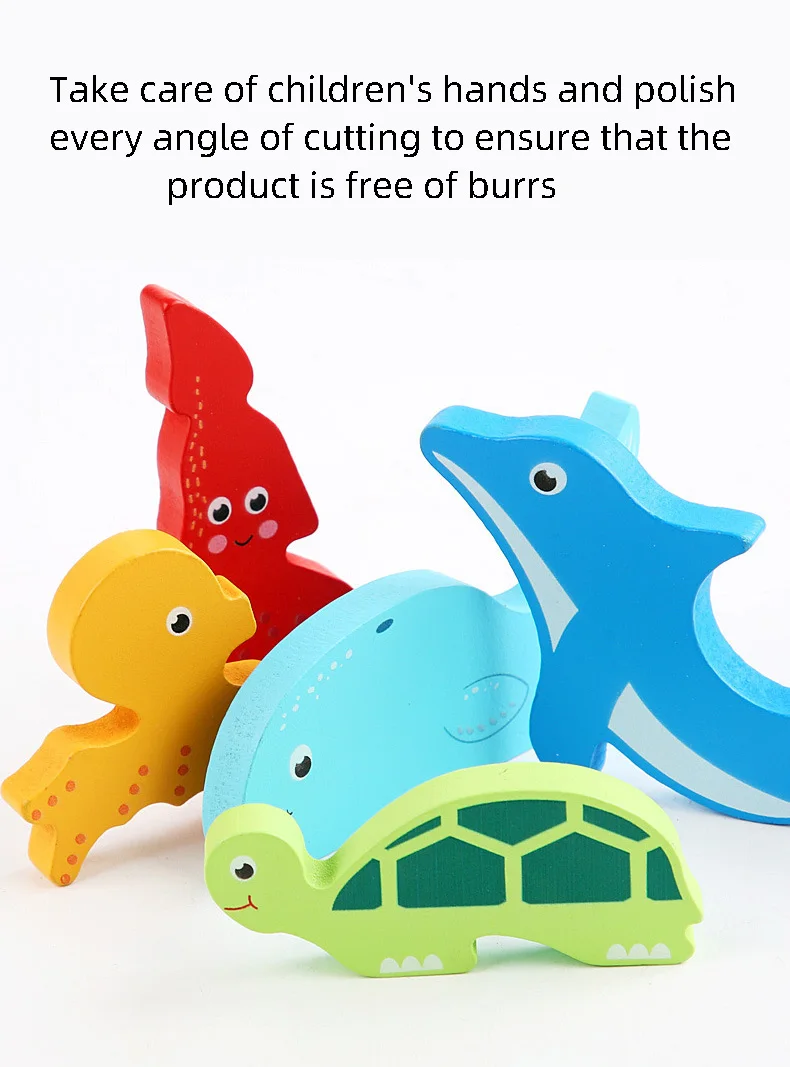 Children Montessori Wooden Toys Block Cartoon Animal Three-dimensional Jigsaw Puzzle Early Education Grab Board 3d Puzzle Toys