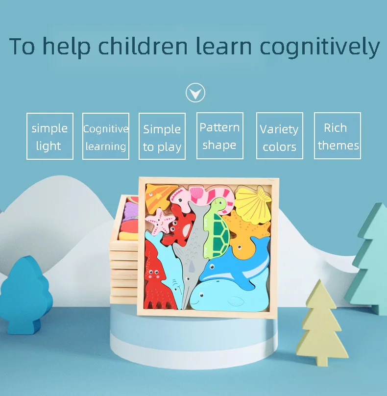 Children Montessori Wooden Toys Block Cartoon Animal Three-dimensional Jigsaw Puzzle Early Education Grab Board 3d Puzzle Toys