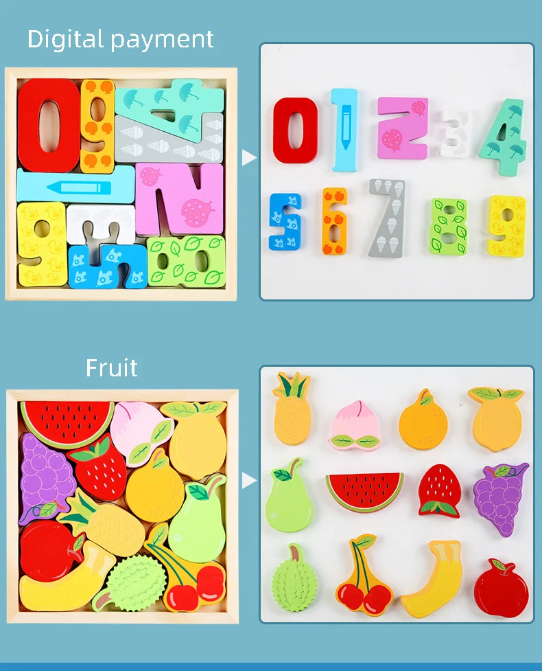 Children Montessori Wooden Toys Block Cartoon Animal Three-dimensional Jigsaw Puzzle Early Education Grab Board 3d Puzzle Toys
